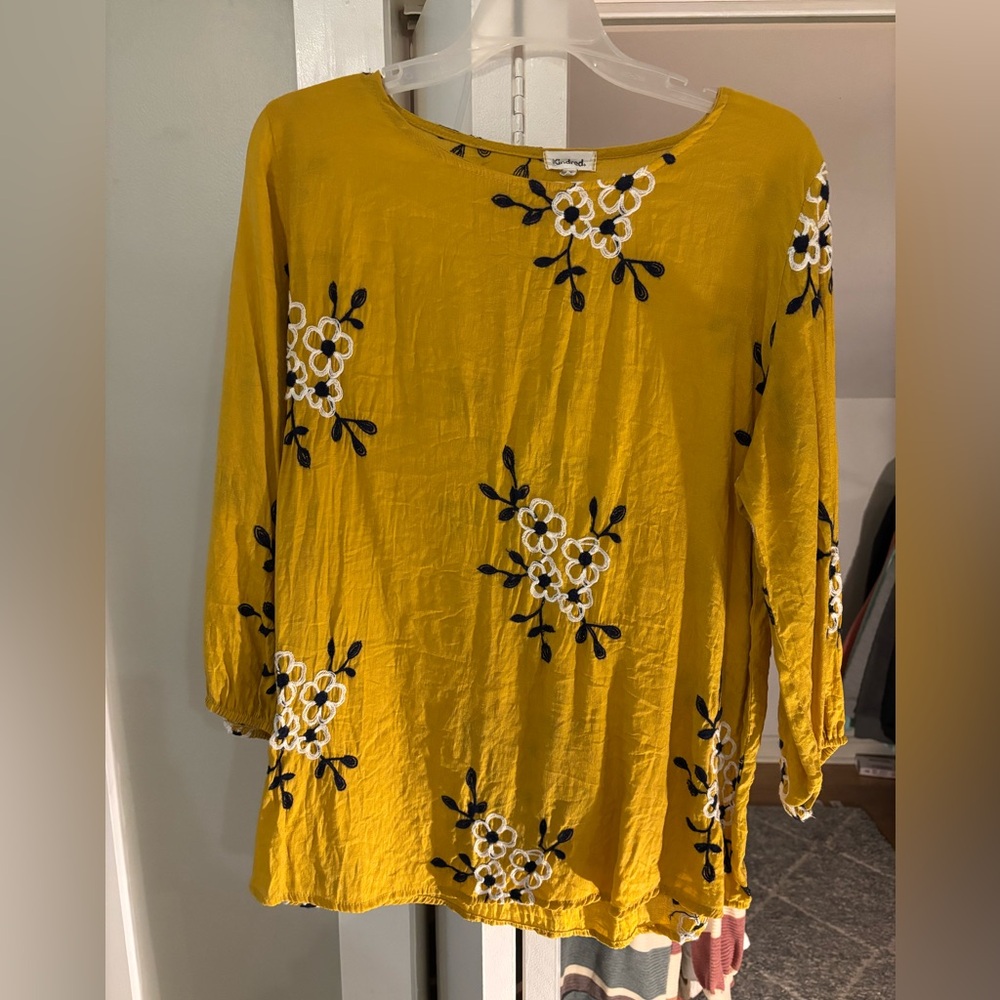 Elegant Mustard Floral Embroidered Blouse